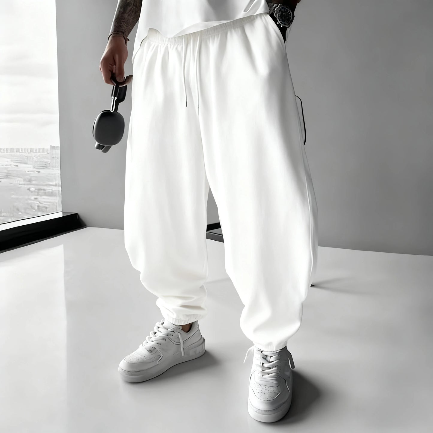 Pokémon Anime Mimikyu Printed White Sweatpants 2025 Autumn/Winter Men's New Japanese Harajuku Loose Casual Cotton Tapped Pants