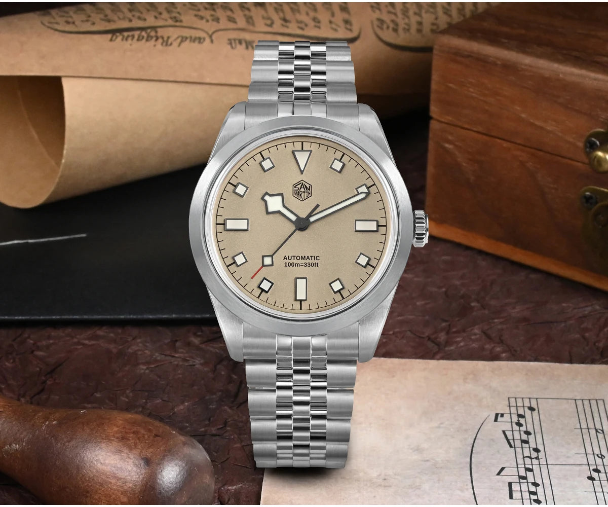 San Martin 38mm Men's Sport Watch Fashion Luxury Explore Climbing Automatic Mechanical Sapphire Waterproof 5 Links Bracelet BGW-9