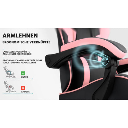 Ergonomic Computer Gaming Chair with Waist Support, Breathable PU Leather Office Chair, Seat Height and Backrest Adjustable