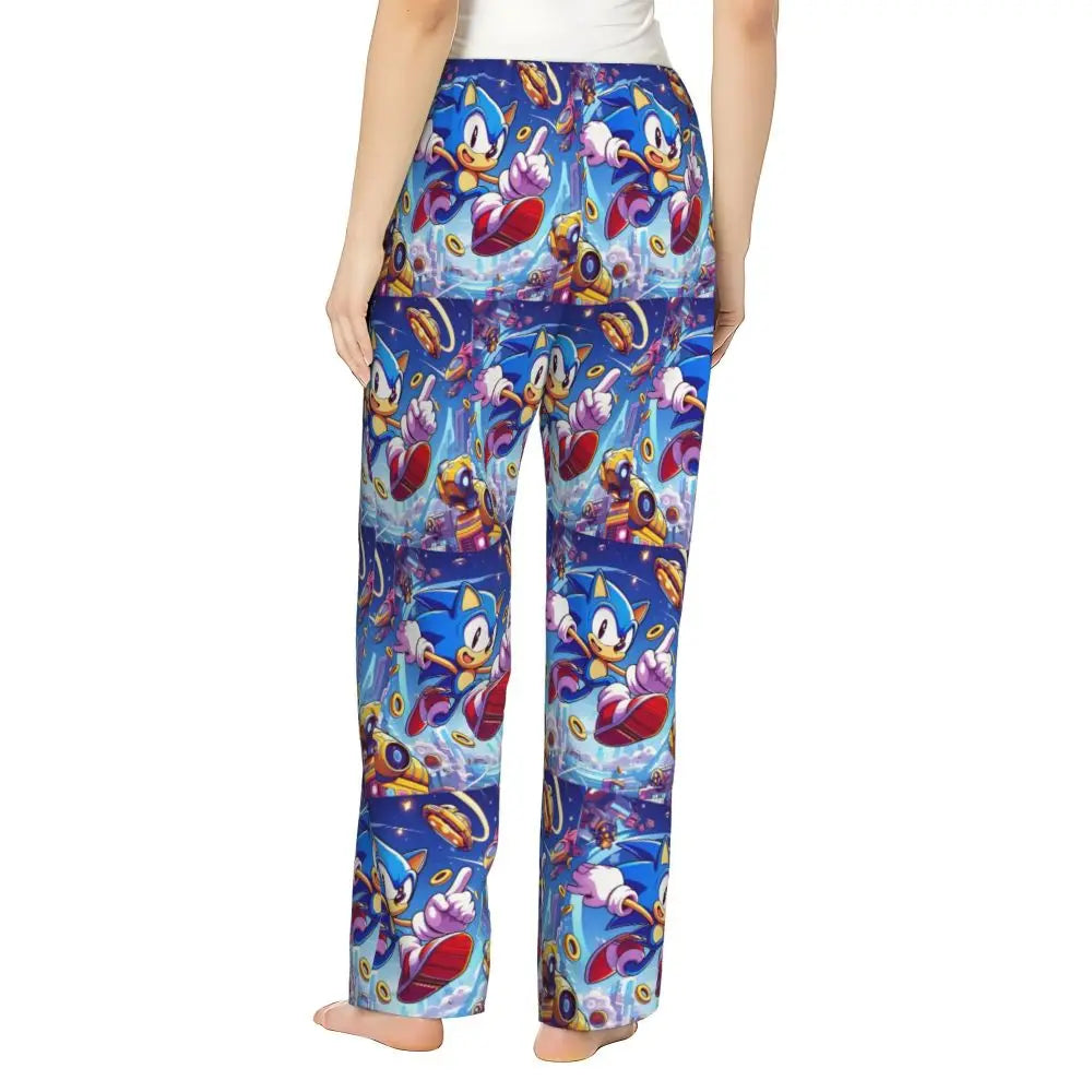 Custom Printed Womens Soniced Pajama Pants Hedgehog Game Sleepwear Sleep Lounge Bottoms with Pockets