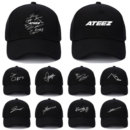 Kpop ATEEZ Member Signature Baseball Cap Adjustable Size Graphic Print Men's or Women's Casual Sun Hat for Aniteez