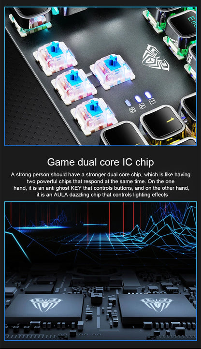 Teclado Mecânico AULA F2088 com Fio para Gaming, Botão Multifuncional, 104 Teclas, Retroiluminação Magic e Programação de Macros para Computador