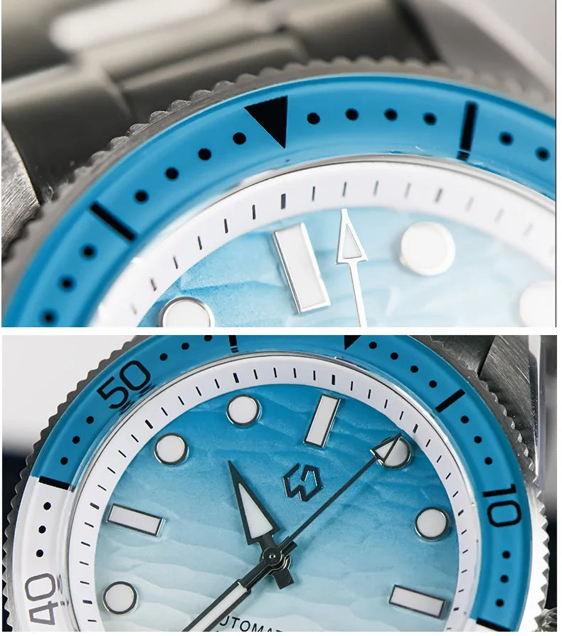 40mm Diver Watch Texture Men's Watches Automatic Mechanical Sapphire Waterproof 150 Meters Luminous Comes With Rubber Strap