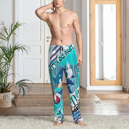 Custom Print Men's Soniced Pajama Pants Hedgehog Game Sleepwear Sleep Lounge Bottoms with Pockets