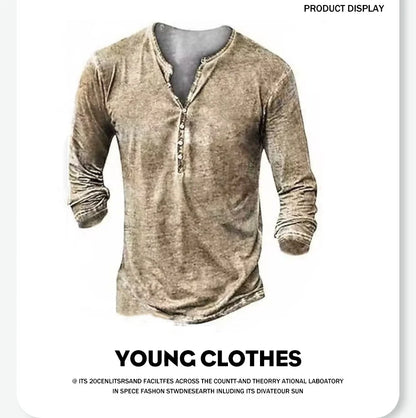 Autumn Skull Henley Shirt 3D Print Streetwear Men's Fashion Vintage Long Sleeve Button T Shirt Men's T Shirt Tops Clothing