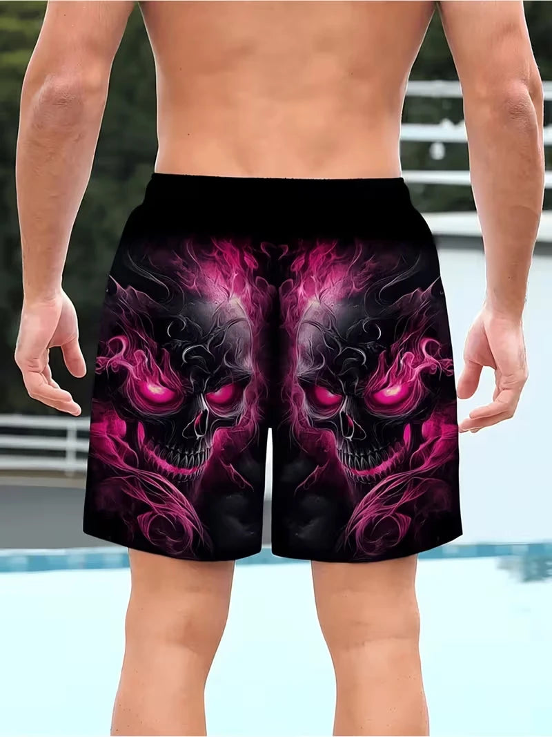 Fashion Skull Print Men Beach Shorts 3D Graphic Board Shorts For Vacation Street Fashion Summer Casual Psychedelic Shorts