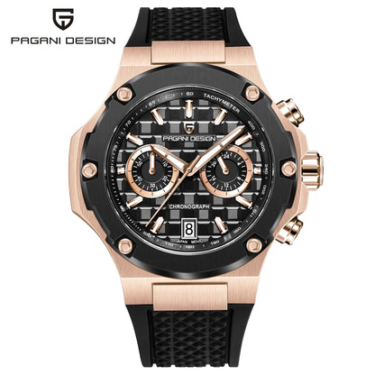 Křemenné pánské hodinky PAGANI DESIGN – luxusní sportovní chronograf, vodotěsný, s luminiscenčními ručičkami a safírovým sklem s antireflexní úpravou