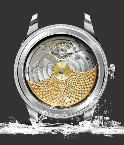 Borman Men's Automatic Watches, Luxury Moon Phase Mechanical Wristwatch, Fashionable 50M Waterproof with Sapphire Leather Strap