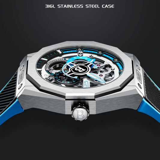 BONEST GATTI BG7601 Men's Automatic Mechanical Watch Sapphire Crystal Waterproof Luminous Rubber Strap Wristwatch