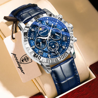Orologio da polso di lusso POEDAGAR da uomo – Cronografo sportivo, impermeabile e luminescente, con cinturino in pelle, movimento al quarzo