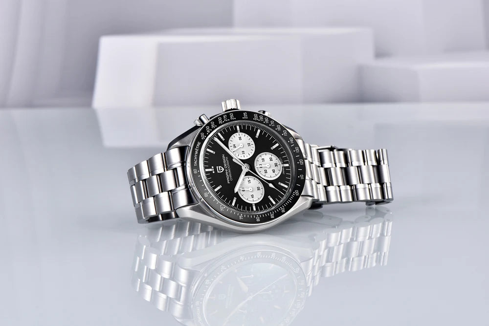 „PAGANI DESIGN Moon“ laikrodis – prabangus vyriškas kvarcinis chronografas, sportinio stiliaus, safyro stiklas su antirefleksine danga, švytintis ekranas
