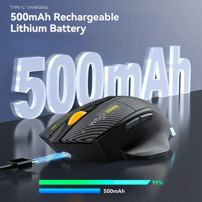 12800DPI 2.4G Wireless Bluetooth Wired Tri-mode Mouse Mute Button Macro Programming Carbon Fiber Gaming Mouse 500mAh 7 Keys