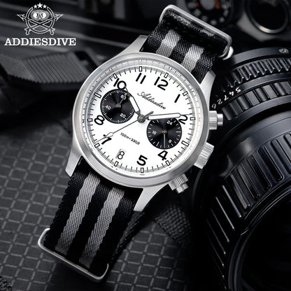 ADDIESDIVE 2025 neue Panda Eye Herrenuhr, Retro-Luxus, VK64 Quarzuhr für Herren, Sport-Chronograph, 100M wasserdicht, leuchtend