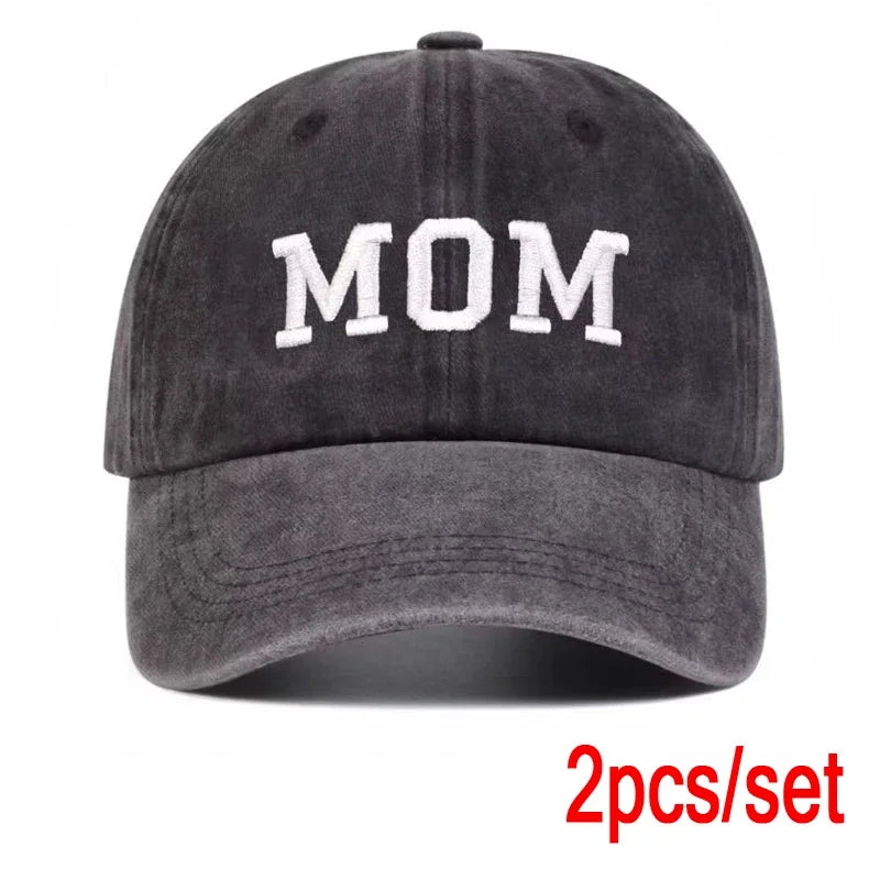 2PCS Unisex DAD MOM Letter Embroidery Wash Baseball Caps Spring and Autumn Outdoor Adjustable Casual Hats Sunscreen Hat