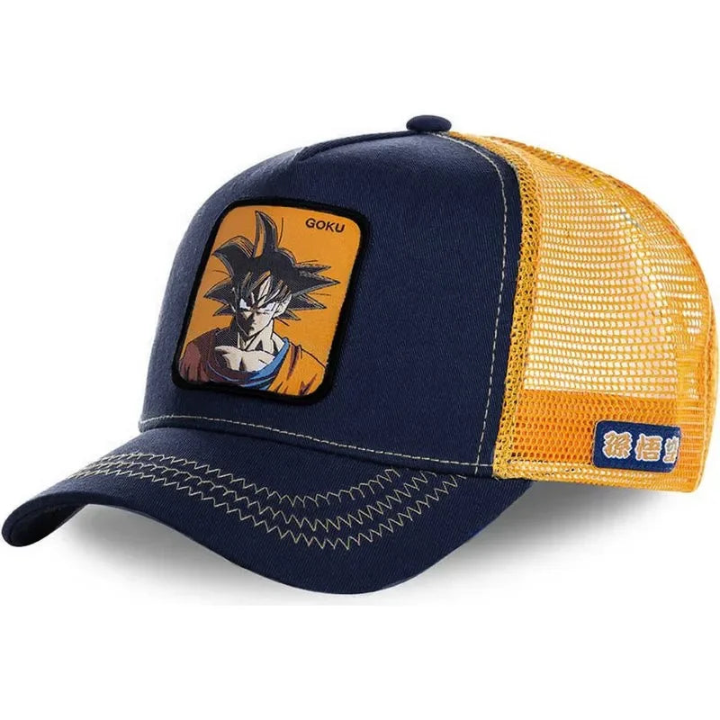 Czapka z motywem Dragon Ball Son Goku – letnia czapka podróżna z daszkiem, męska czapka z haftem w stylu hip-hopowym, z daszkiem przeciwsłonecznym, regulowana czapka typu trucker z siateczką