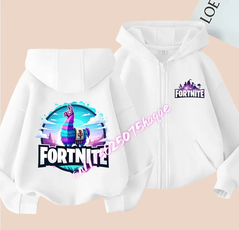 Novo hoodie infantil Fortnite com fecho de correr, estilo cartoon anime, casual e respirável, casaco para meninos, primavera 2026, roupa para criança