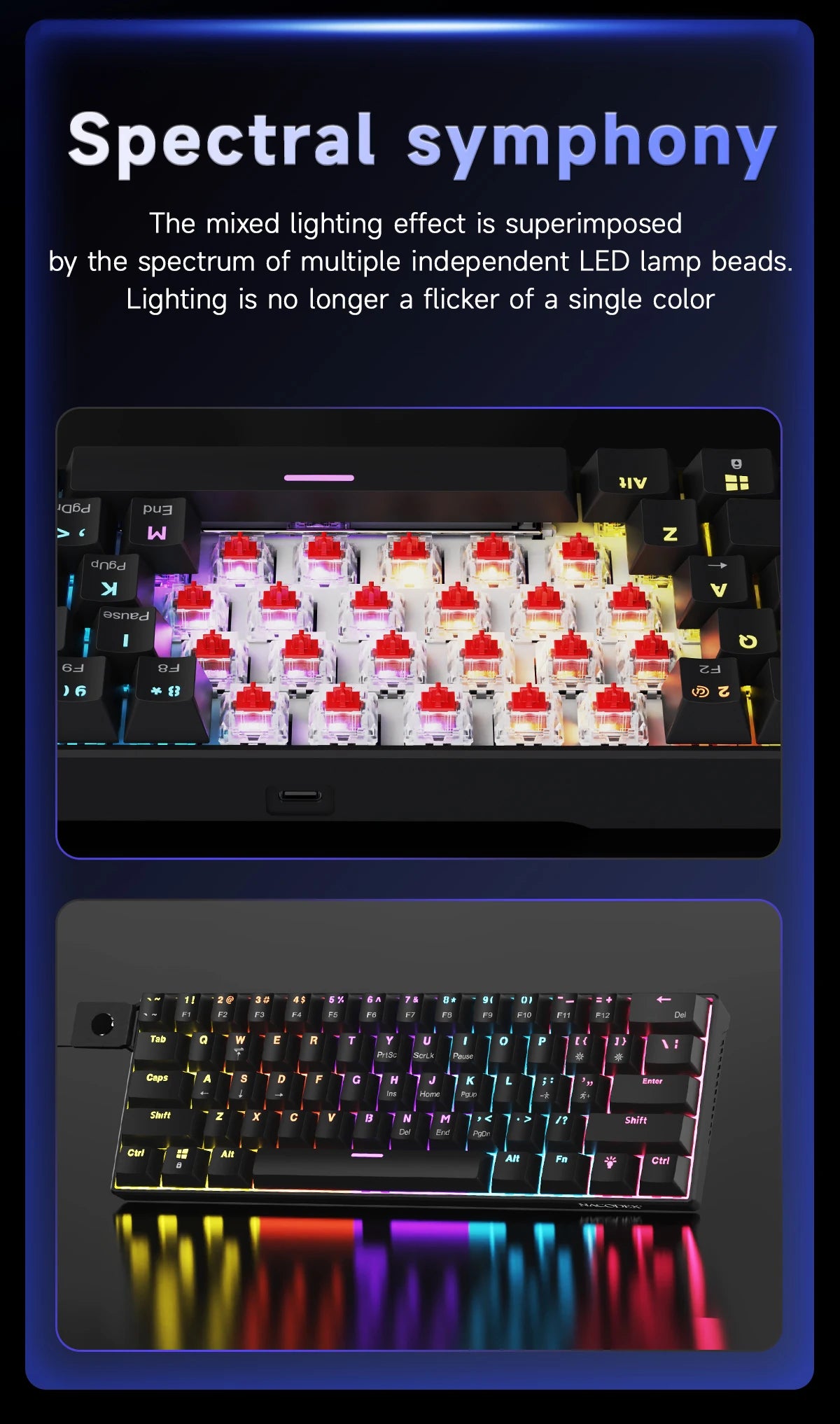 Ajazz NK61 Wired Mechanical Gaming Keyboard with full-key hot-swappable switches  RGB lighting effects 61 keys red switches