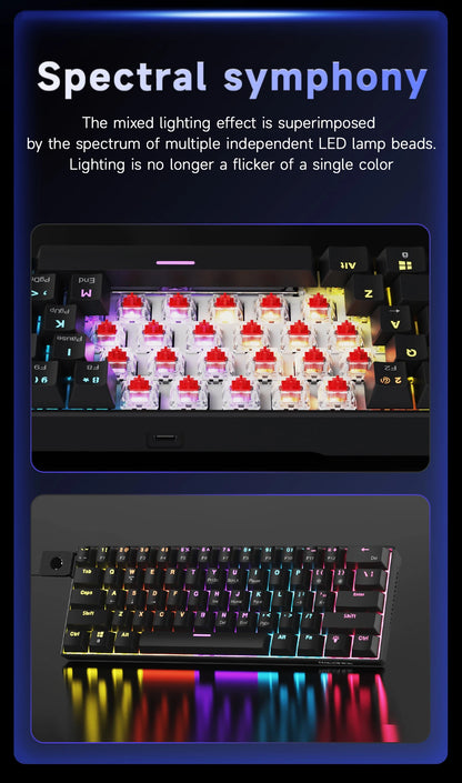 Ajazz NK61 Wired Mechanical Gaming Keyboard with full-key hot-swappable switches  RGB lighting effects 61 keys red switches