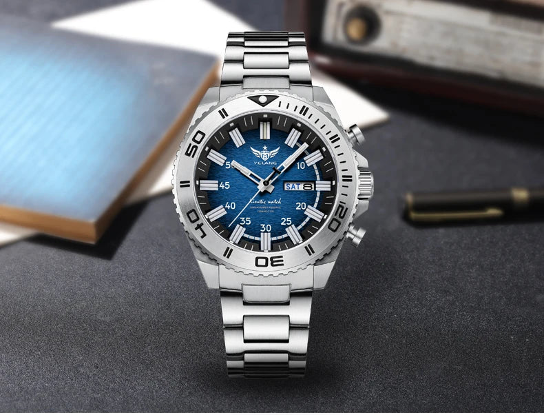 Yelang Watches V1035 44mm Men Diving Watch Human Kinetic Energy Watch 100m Waterproof Watches luminous Japan PX83 Sapphire