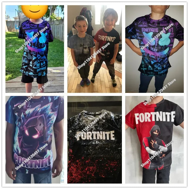 Fortnite T-Shirt für Erwachsene und Kinder, 3D-Digitaldruck, lockere Passform, große Größen, kurzärmeliges Sommer-Tee für Kinder