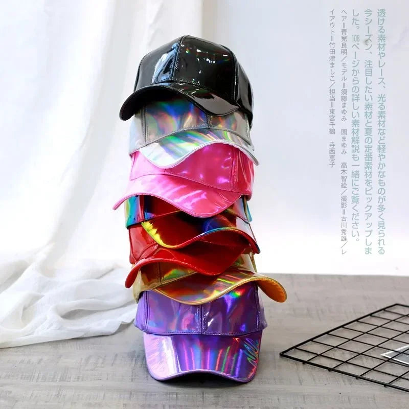 Casquette de baseball unisexe en cuir PU style « laser », look streetwear et hip-hop, pour hommes et femmes, couleurs éclatantes, casquette Y2K