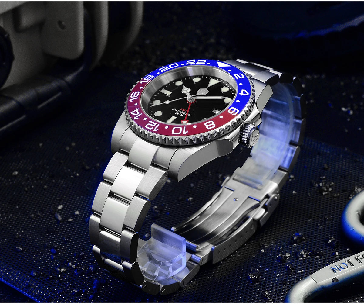 San Martin Luxury GMT Hangzhou 6460 Men's Automatic Mechanical Watch Business Sports Waterproof 200m Sapphire Full Luminous SN0016