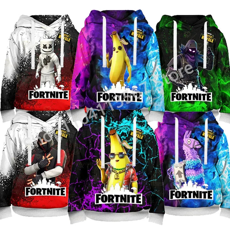 Llama Battle Royale F-Fortnited Kapuzenpullover mit 3D-Print für Herren, Damen und Kinder, Sweatshirt für Jungen, Mädchen und Kids, Streetwear-Pullover, grüne Oberteile