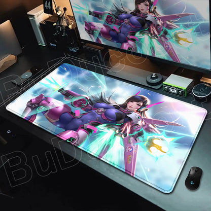 Геймърски пад за мишка Overwatch Anime Girl, голям XXL, HD печат, постелка за компютърна клавиатура, лаптоп и офис, мека гумена подложка за бюро, 900x400 MM