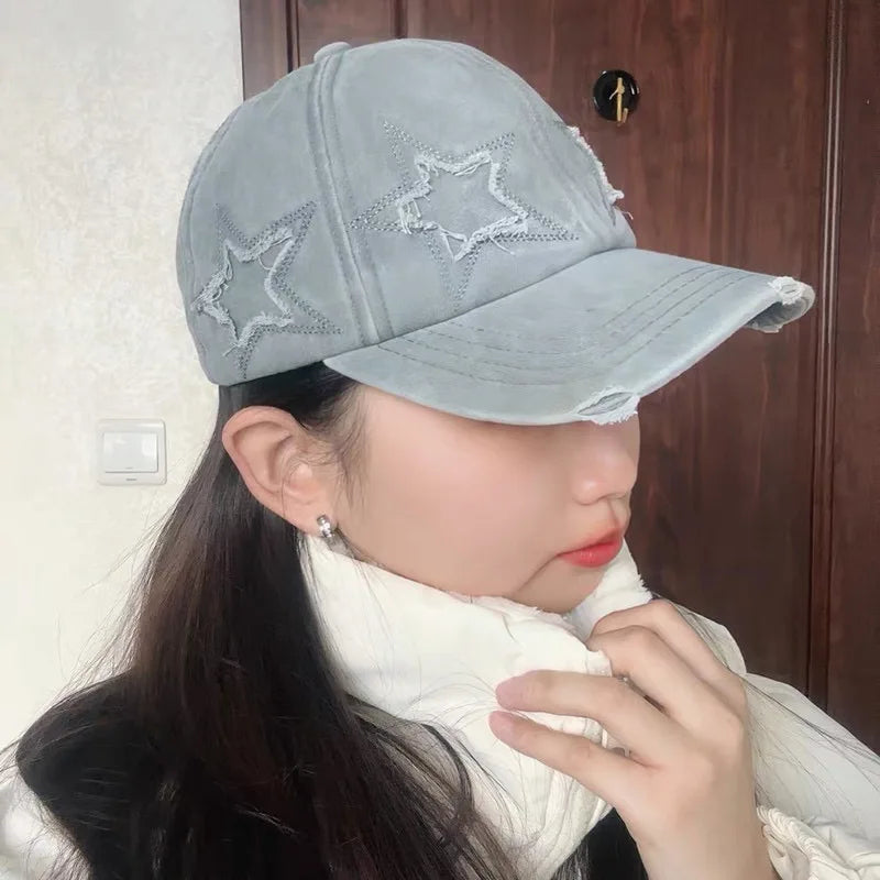 Casquette de baseball en coton délavé pour femme, motif étoile à cinq branches, style urbain « Dad Hat »
