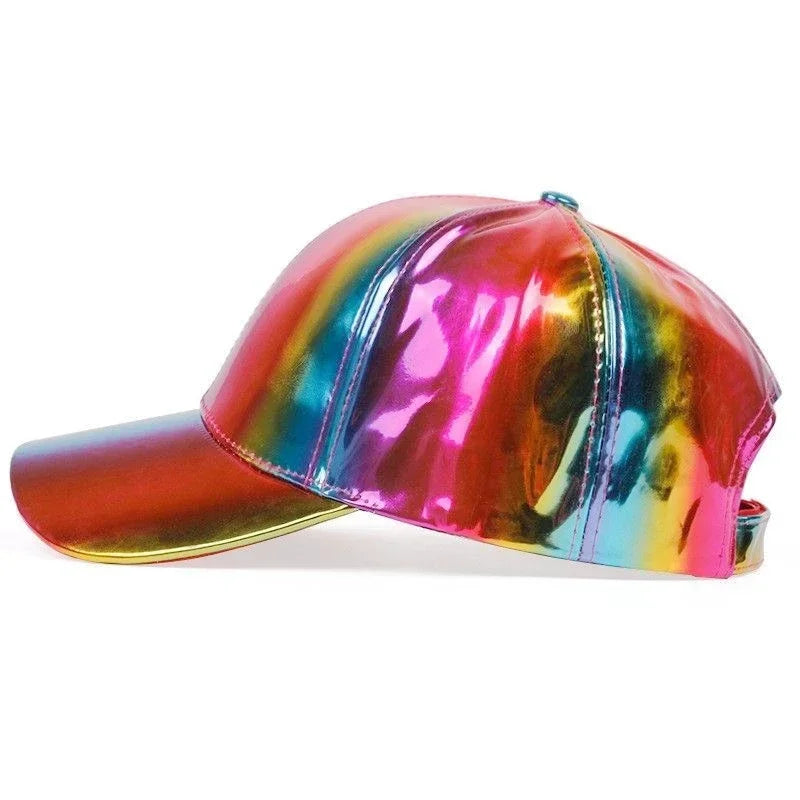 Casquette de baseball unisexe en cuir PU style « laser », look streetwear et hip-hop, pour hommes et femmes, couleurs éclatantes, casquette Y2K