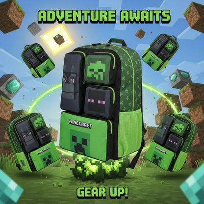 In Stock Minecraft Backpack Large Capacity Lightweight Pressure Relief Cartoon Print Outdoor Travel Hiking For Men Students