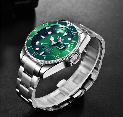 Luxus-Taucheruhr für Herren, Marke LIGE, wasserdicht bis 3 ATM, mit Datumsanzeige, sportliche Quarzuhr