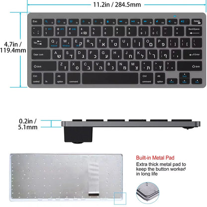 Hebräisch-englisches Layout – kabellose Bluetooth- & 2.4G-Dual-Mode-Tastatur, schlank, kompakt und ergonomisch für Windows, iOS und Android