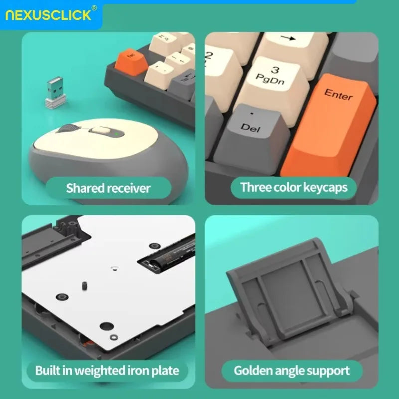 NexusClick kabelloses Gaming- und Office-Tastatur-Maus-Set, intelligente Energiesparfunktion, Full Size, 104 Tasten, 1600DPI einstellbar, USB für Laptop und PC