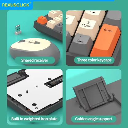NexusClick kabelloses Gaming- und Office-Tastatur-Maus-Set, intelligente Energiesparfunktion, Full Size, 104 Tasten, 1600DPI einstellbar, USB für Laptop und PC