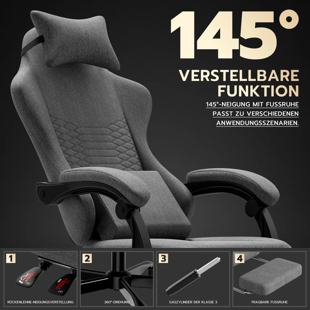 Gaming Chair Fabric Office Chair, Massage Gaming Chair with Headrest, Ergonomic Racing Gaming Seat with Footrest, for Relaxing