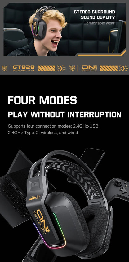 Auriculares gaming inalámbricos ONIKUMA GT828 Bluetooth 5.3 RGB con micrófono, cancelación de ruido y conexión de 4 modos para PC, PS5 y portátil