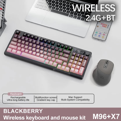 M96 Bluetooth-Tastatur Kabellose FREEWOLF Bildschirm-Gaming-Tastatur, elektronischer Bildschirm, Multi-Device-Verbindung, ergonomisches Gaming