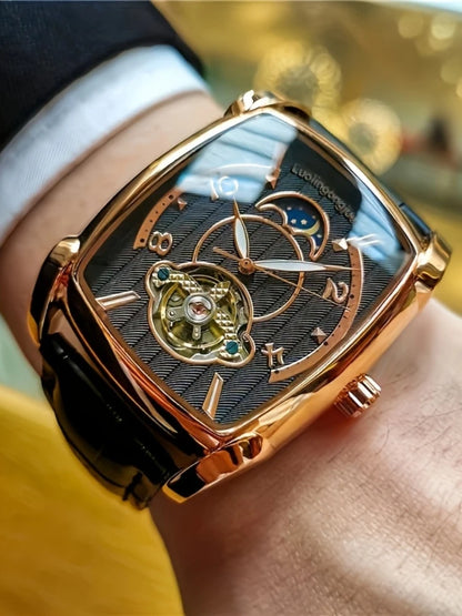 [Ceas mecanic de lux cu turbilion] Ceas mecanic de lux cu turbilion, ușor, pentru bărbați – Model de vârf, complet automat, în stilul „scheletat” la modă, ideal pentru o ținută profesională sau