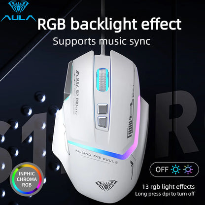 Vruća ponuda AULA S12 Pro žičani gaming miš 12800 DPI RGB pozadinsko osvjetljenje 8 programabilnih tipki ergonomski miš za igranje za PC i prijenosno računalo