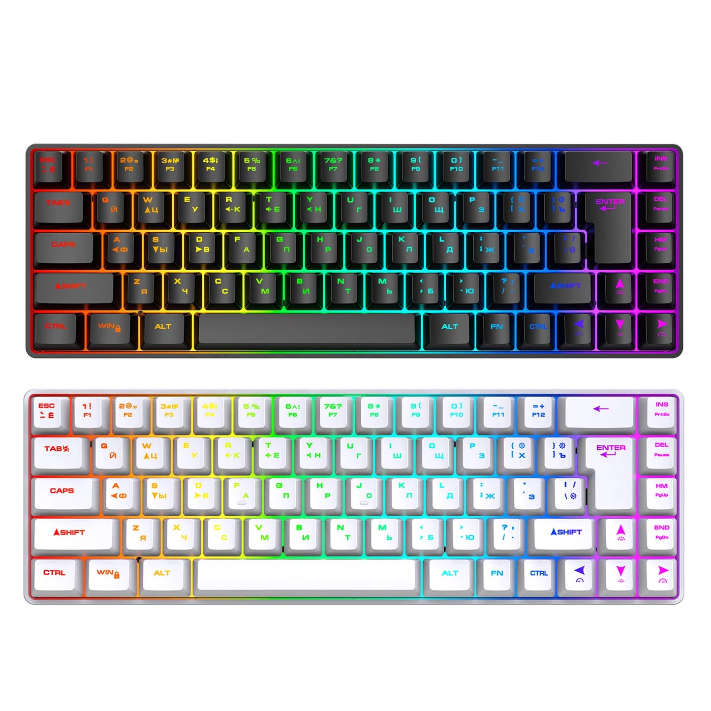68-Key Russian English Mechanical Gaming Keyboard Dual Language Keyboard RGB Backlit Gaming Mechanical Keyboard for Gaming