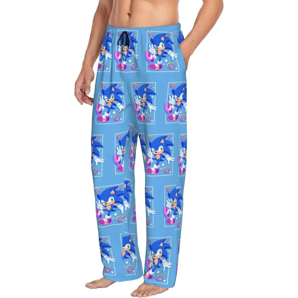 Custom Print Men's Soniced Pajama Pants Hedgehog Game Sleepwear Sleep Lounge Bottoms with Pockets