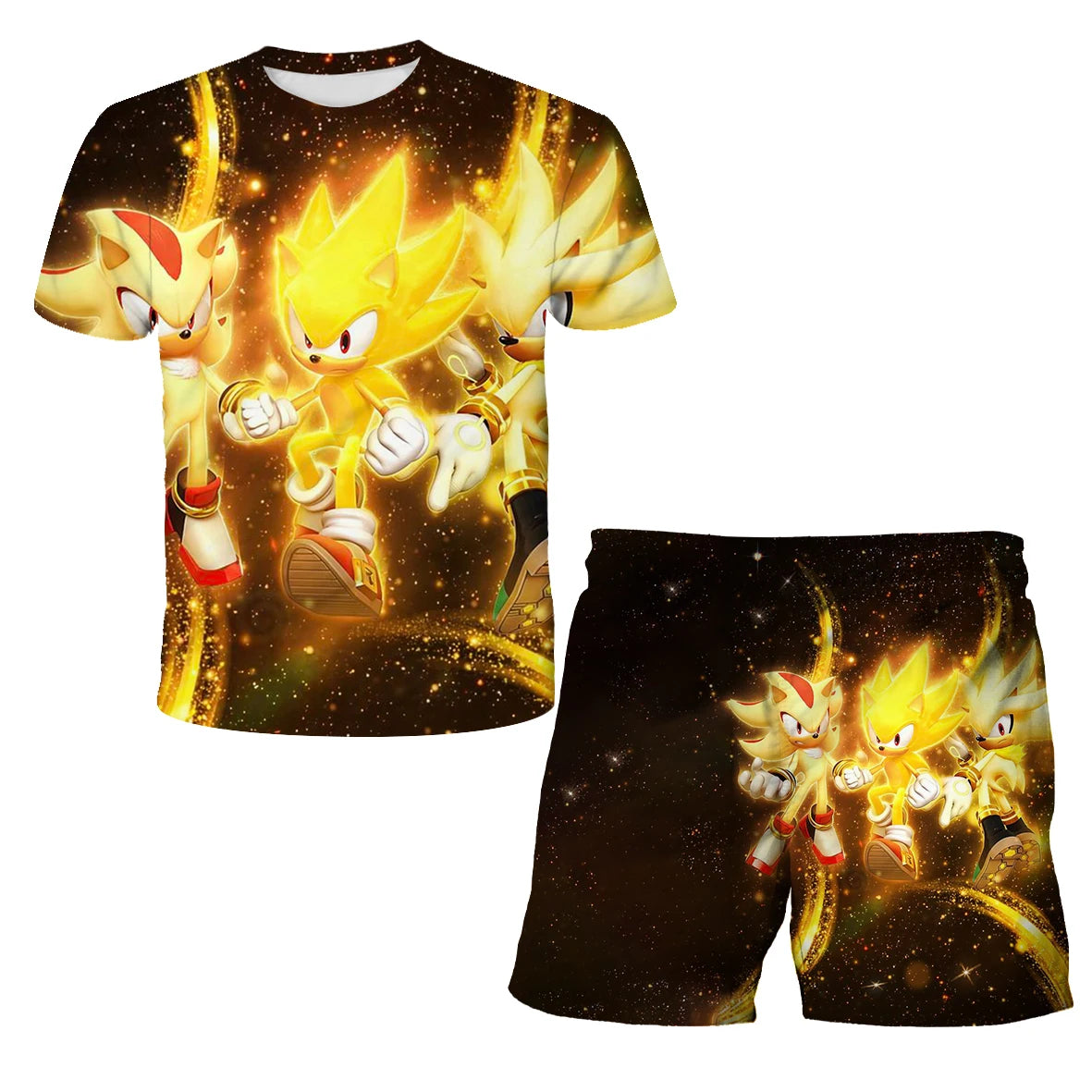 New Boys T-shirt Sonic The Hedgehog 3D T-shirt Set for Boys Girls Cute Summer Top + Shorts Children's Short-Sleeve Birthday Gift