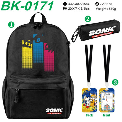 3pcs/set Sonic Anime Student Backpack Double Shoulder Bag Hedgehog Shoulder Bag Shadow Pencil Case Study Set School gift