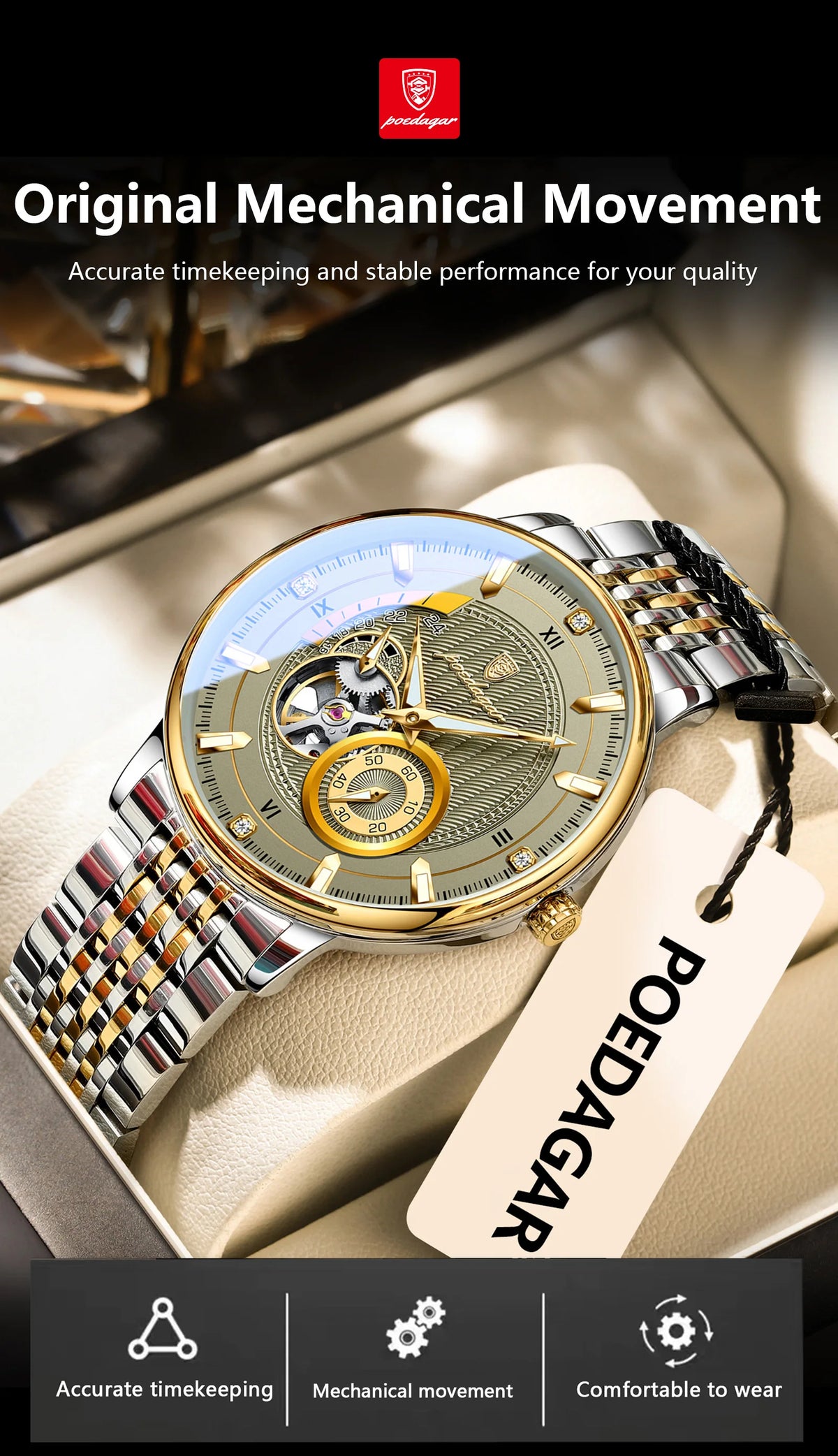 POEDAGAR Top Luxury Man Wristwatch Luminous Hollow Tourbillon Stainless Steel Men Clock Mechanical Automatic Men's Watches Reloj