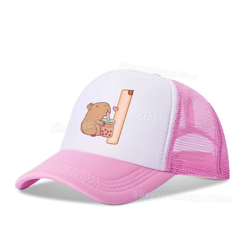 Capybara miela beisbolo kepurė mergaitėms ir moterims su raidėmis A–Z, anime motyvais, skirta lauko veiklai, kasdieniam nešiojimui, apsaugai nuo saulės, vasarai, vaikams ir berniukams, „kawaii“ dovana, populiari