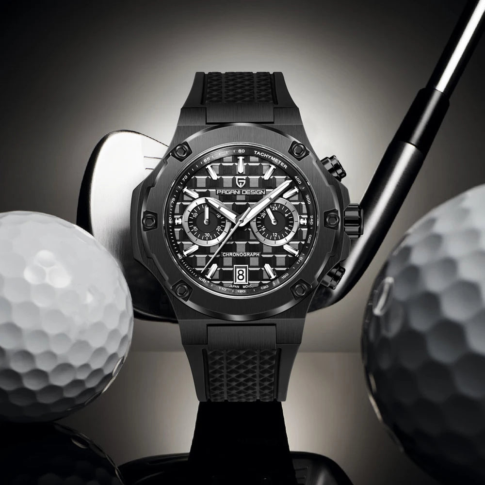 Křemenné pánské hodinky PAGANI DESIGN – luxusní sportovní chronograf, vodotěsný, s luminiscenčními ručičkami a safírovým sklem s antireflexní úpravou