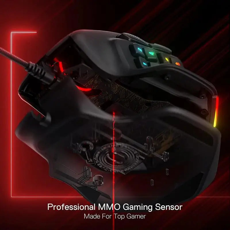Redragon M811 Aatrox MMO žaidimų pelė, laidinė RGB žaidėjų pelė su 15 programuojamų mygtukų ir ergonomišku natūralaus suėmimo dizainu