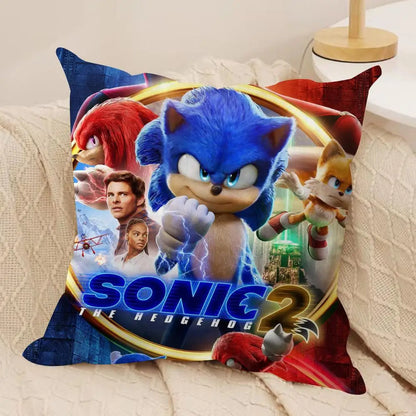 S-Sonic Anime Cool Cushion Cover Silky Short Plush Invisible Zipper Dustproof Sofa Pillow Case For Home Decor