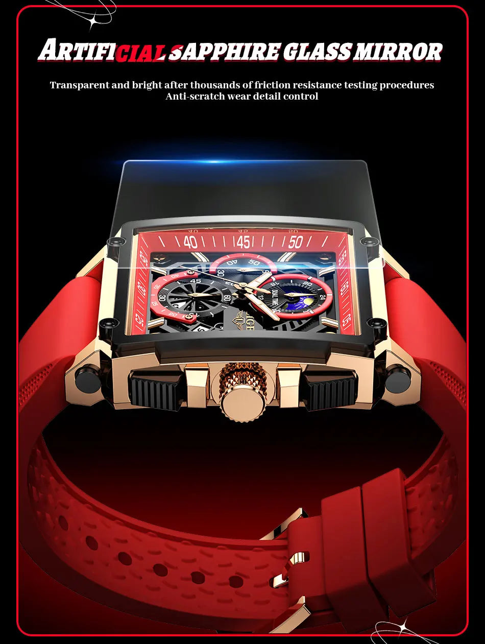New LIGE Mens Watches Top Brand Luxury Hollow Square Sport Watch For Men Fashion Silicone Strap Waterproof Quartz WristWatch+Box